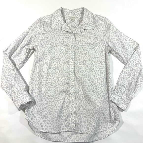 Garnet Hill Animal Print Button Front Shirt White Purple - Picture 1 of 5